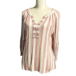 BRINA & EM Colter Split Neck 3/4 Sleeve Soft Comfy Work Boho Blouse Top Small